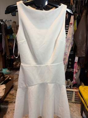 Alexia Admor White Sleeveless Drop Waist Fit & Flare Mini Dress Size S